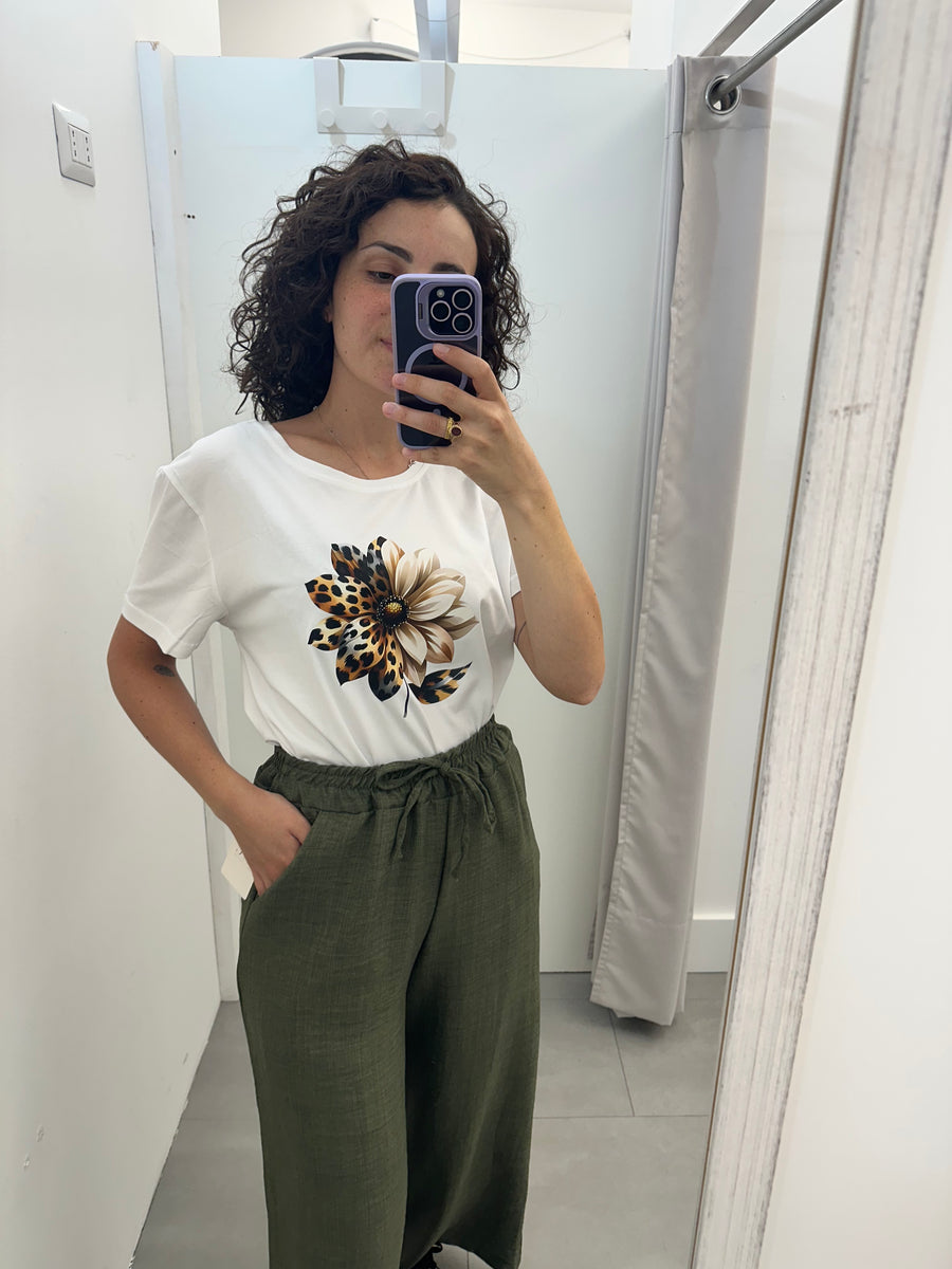 T shirt fiore leopardato
