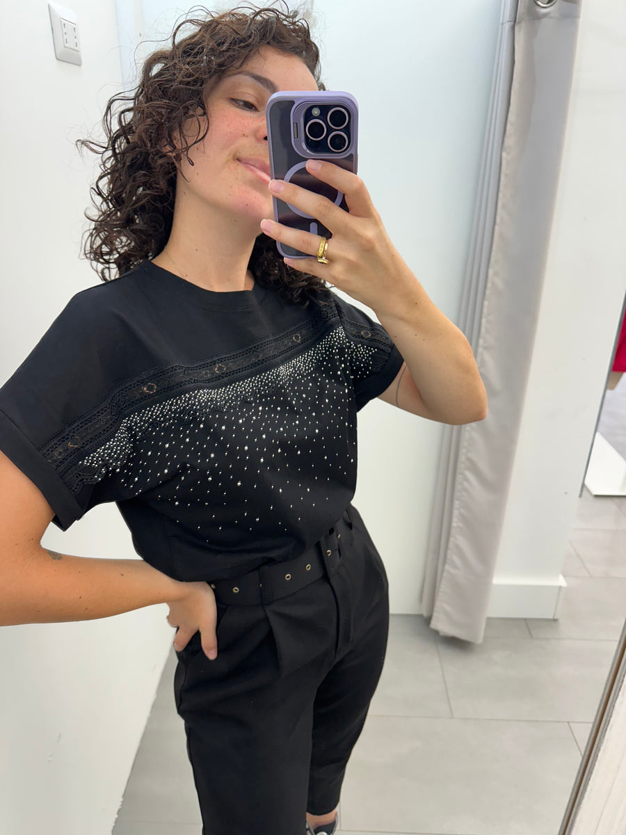 T shirt strass e pizzo