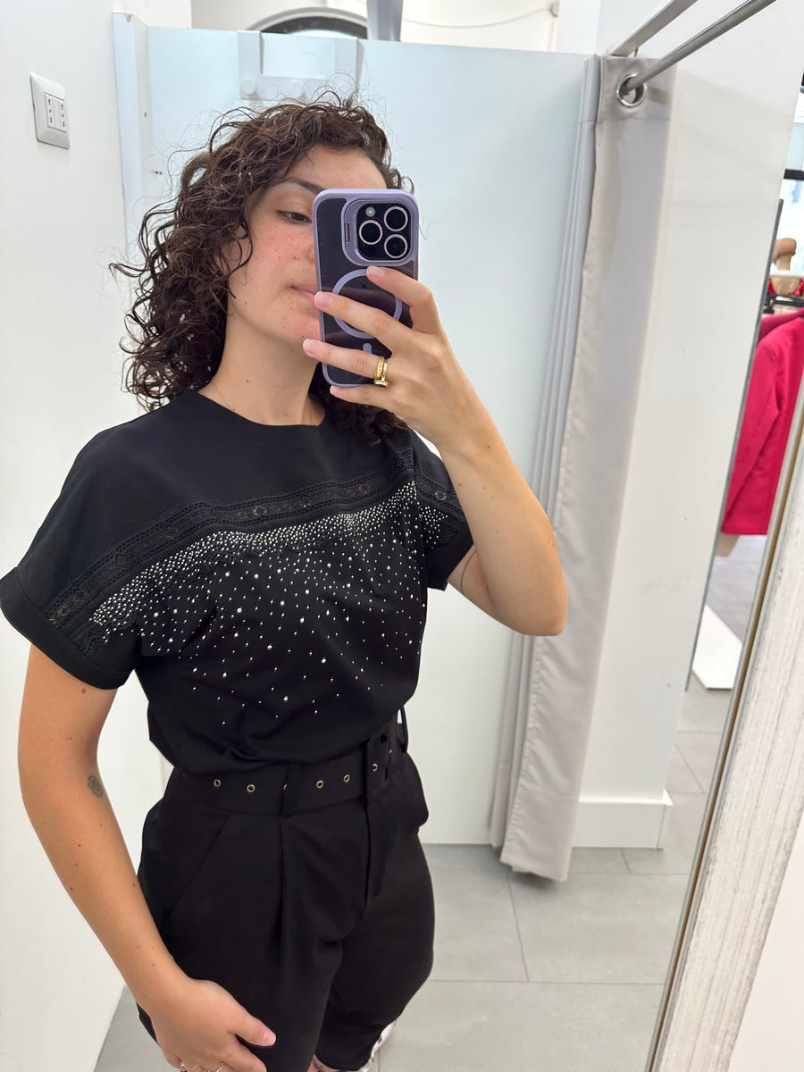 T shirt strass e pizzo