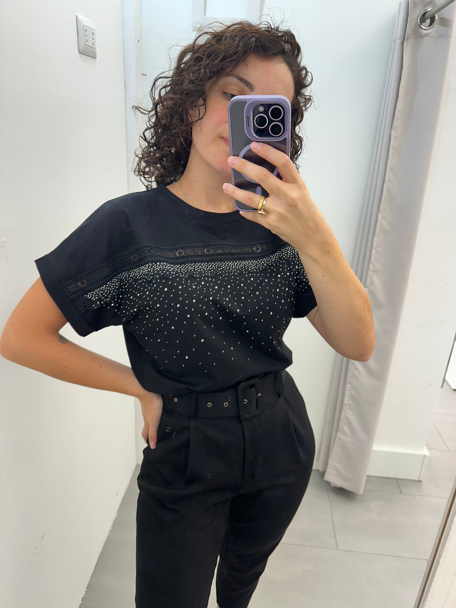 T shirt strass e pizzo