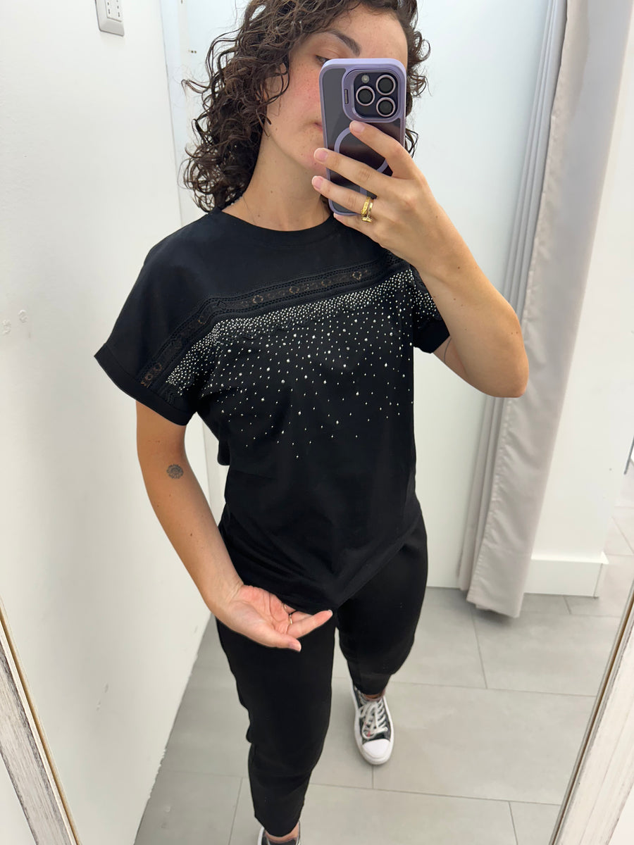 T shirt strass e pizzo