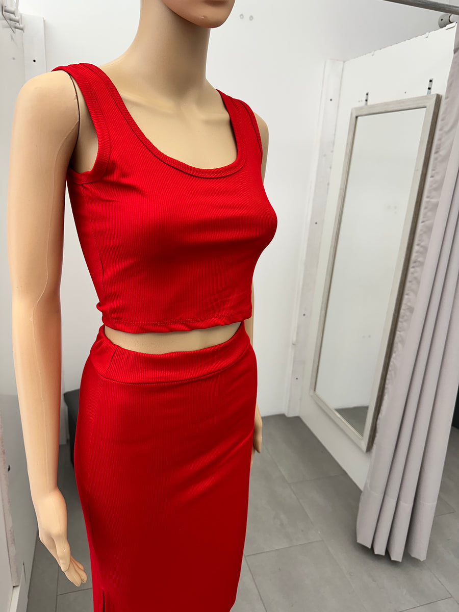 Completo costine top e gonna rosso