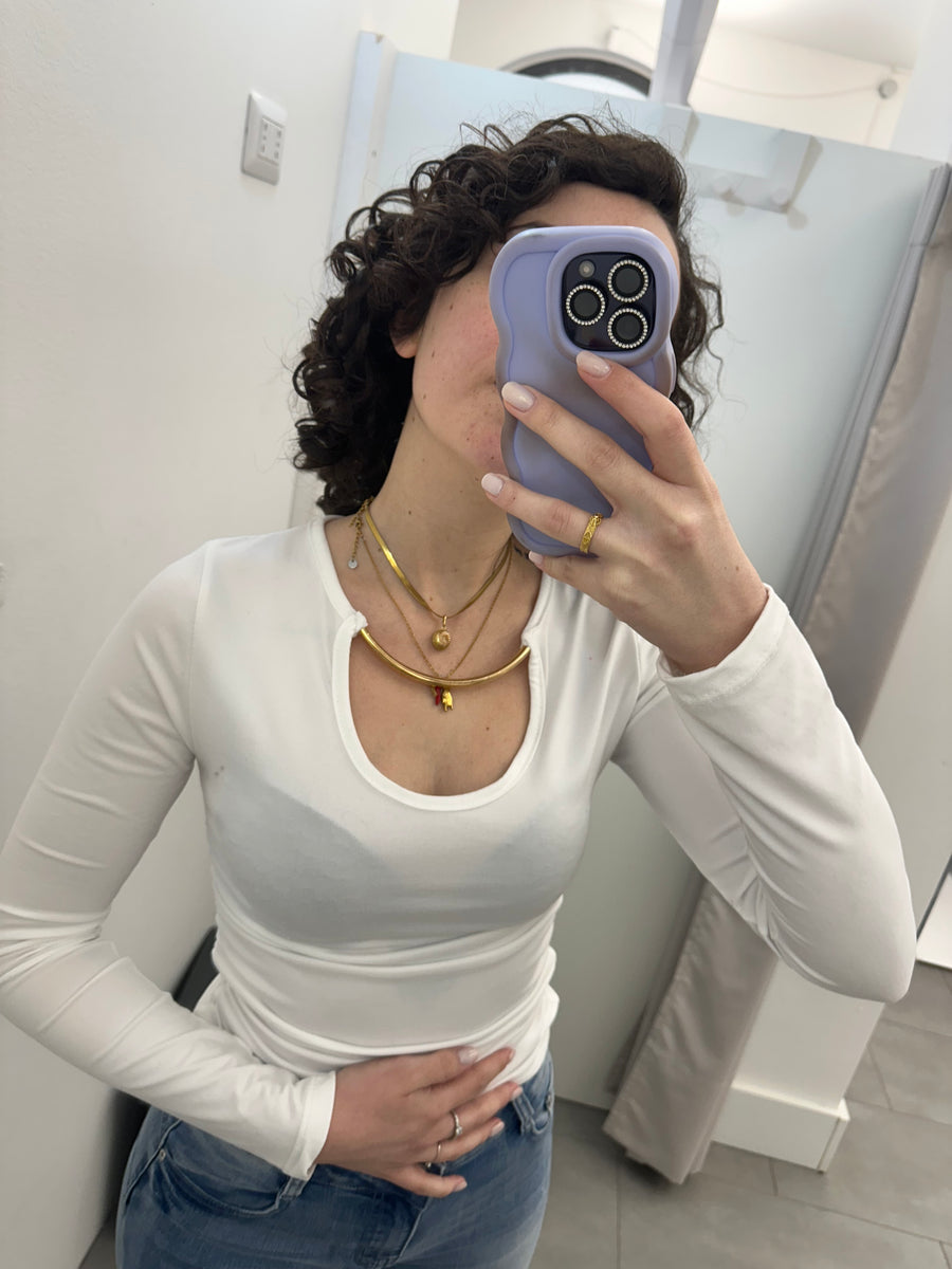 Maglia dettaglio collo oro bianca