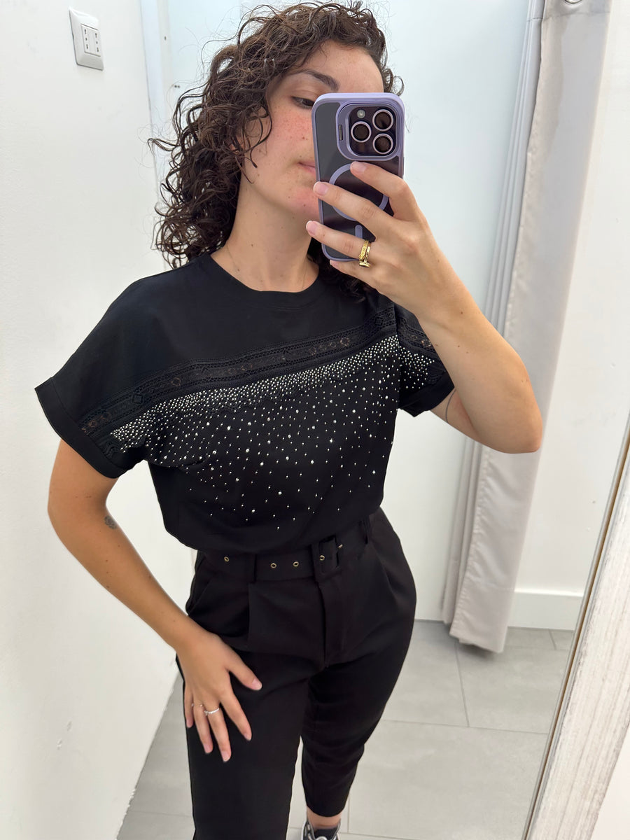 T shirt strass e pizzo