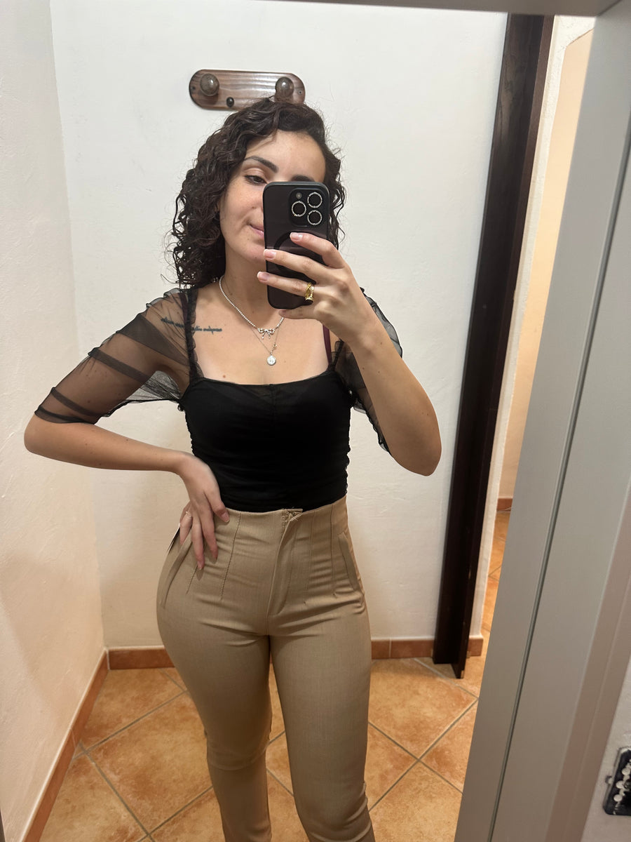 Maglia manica in tulle nera