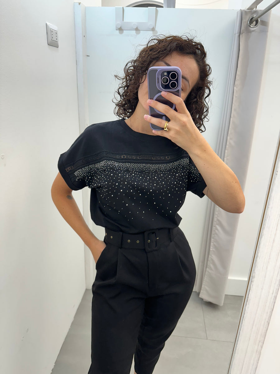 T shirt strass e pizzo