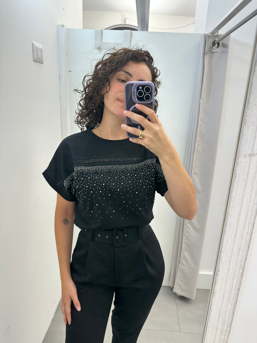 T shirt strass e pizzo