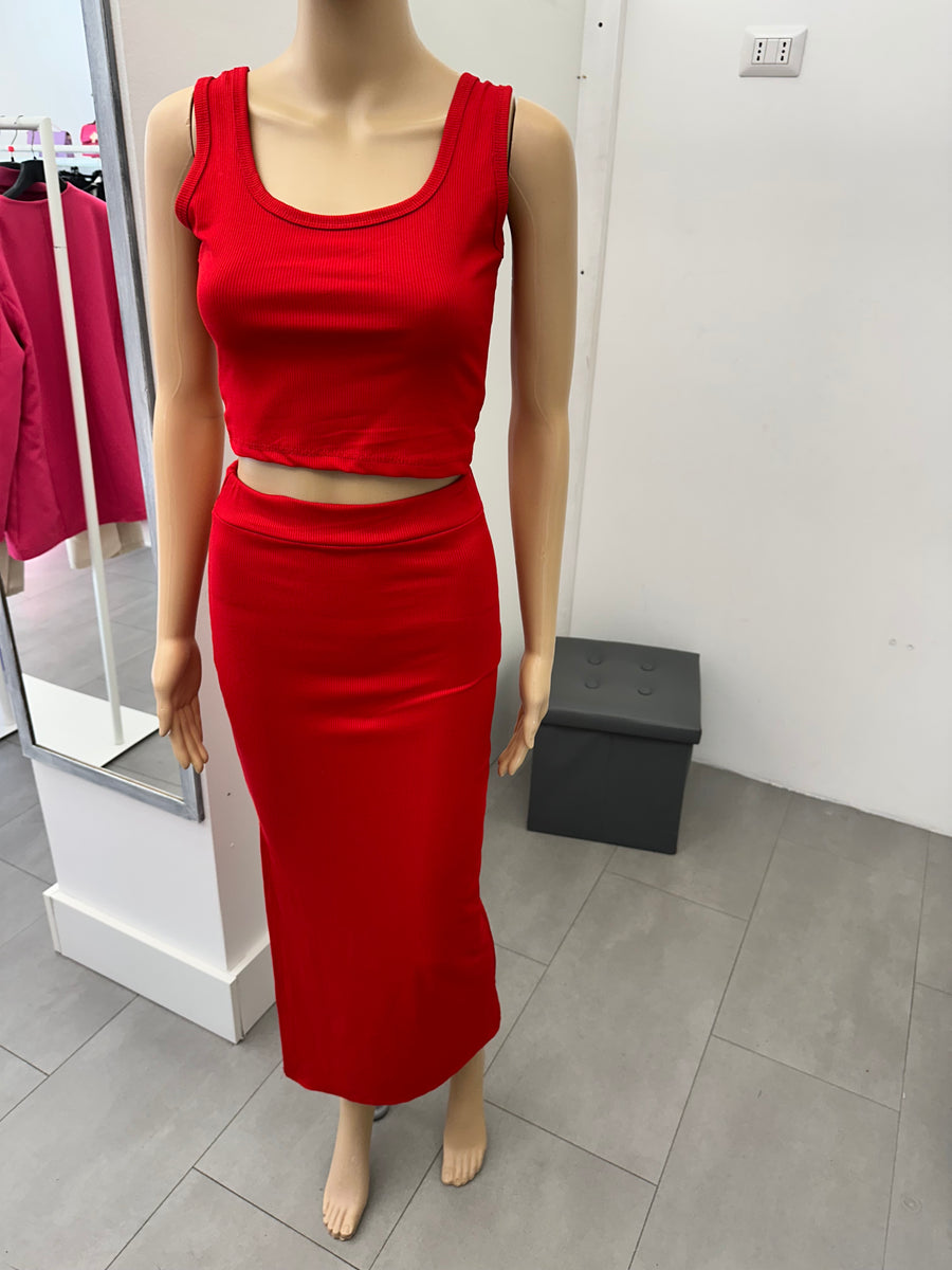 Completo costine top e gonna rosso