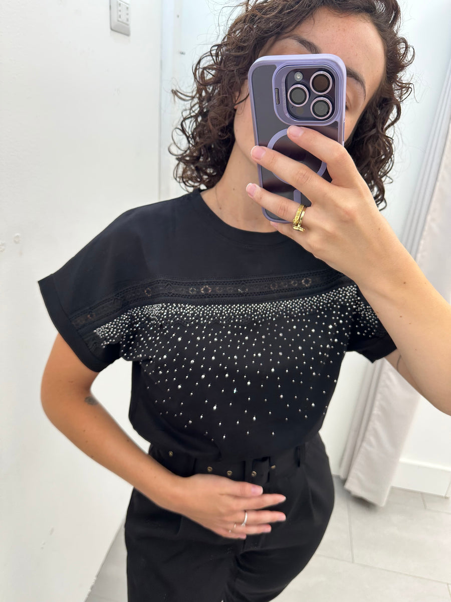 T shirt strass e pizzo