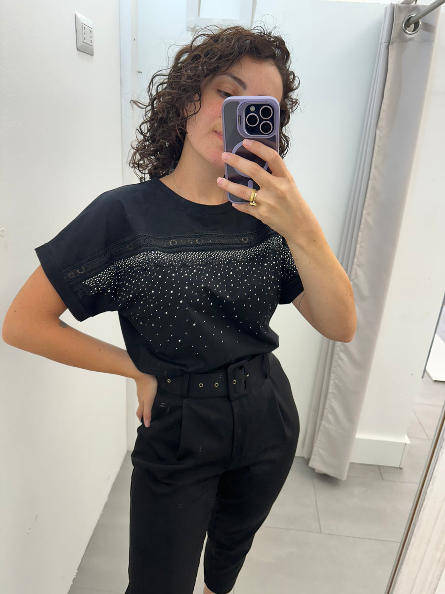 T shirt strass e pizzo
