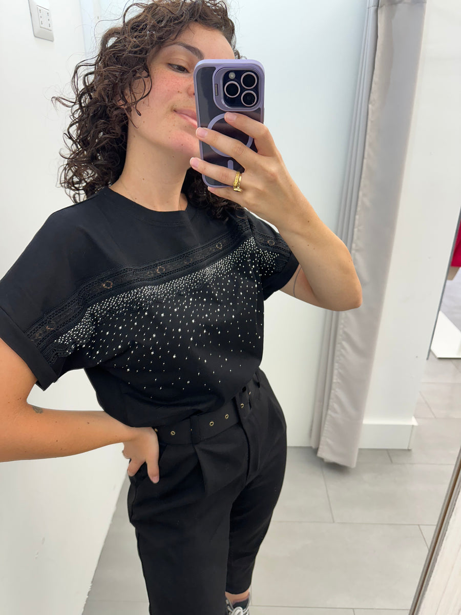 T shirt strass e pizzo