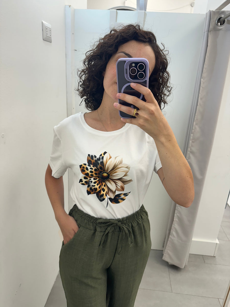 T shirt fiore leopardato