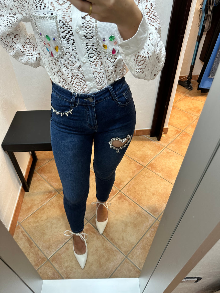 Jeans skinny dettaglio strass