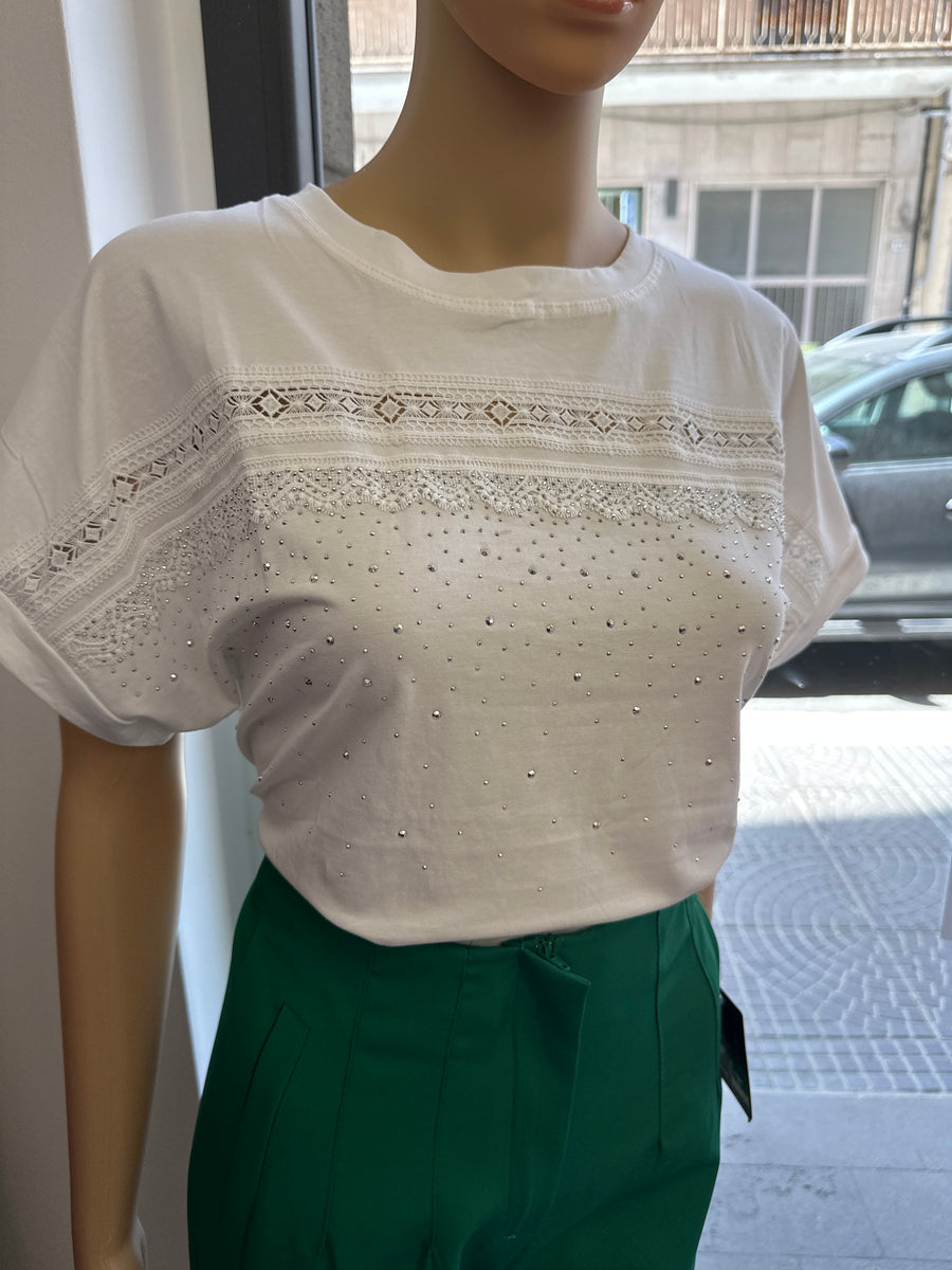 T shirt strass e pizzo