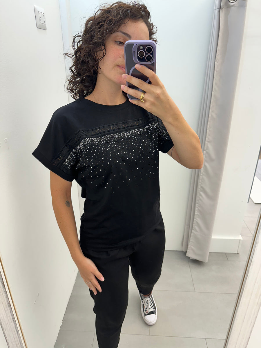 T shirt strass e pizzo
