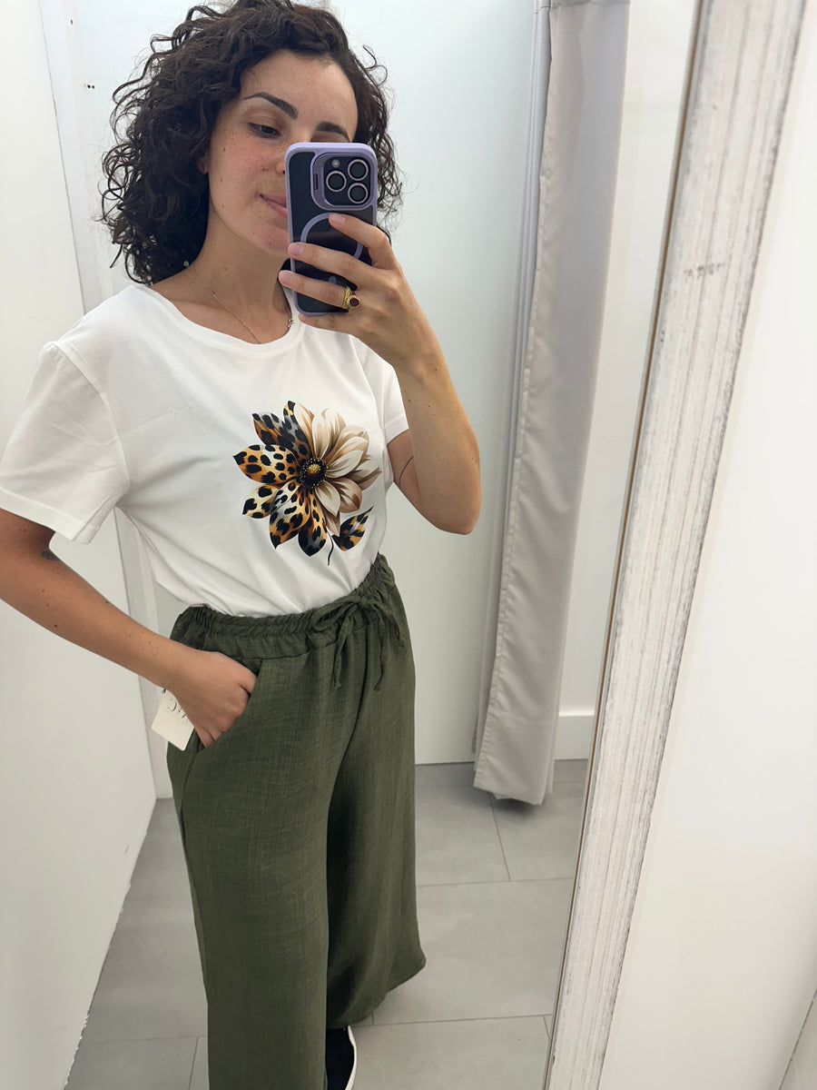 T shirt fiore leopardato