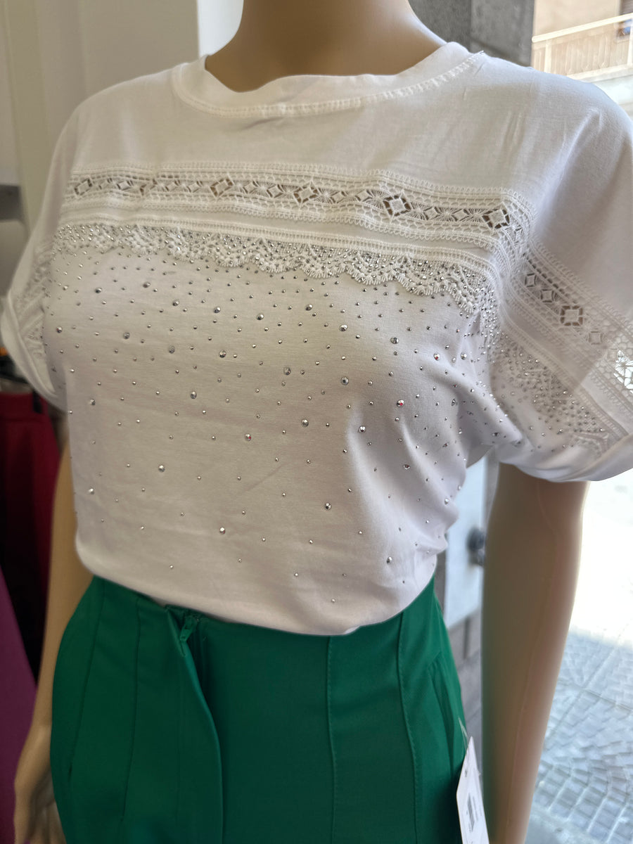 T shirt strass e pizzo