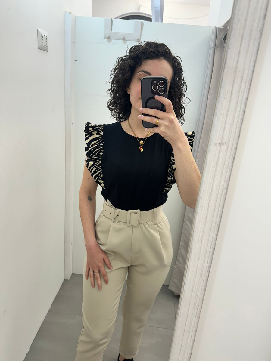 T shirt manichetta zebrata