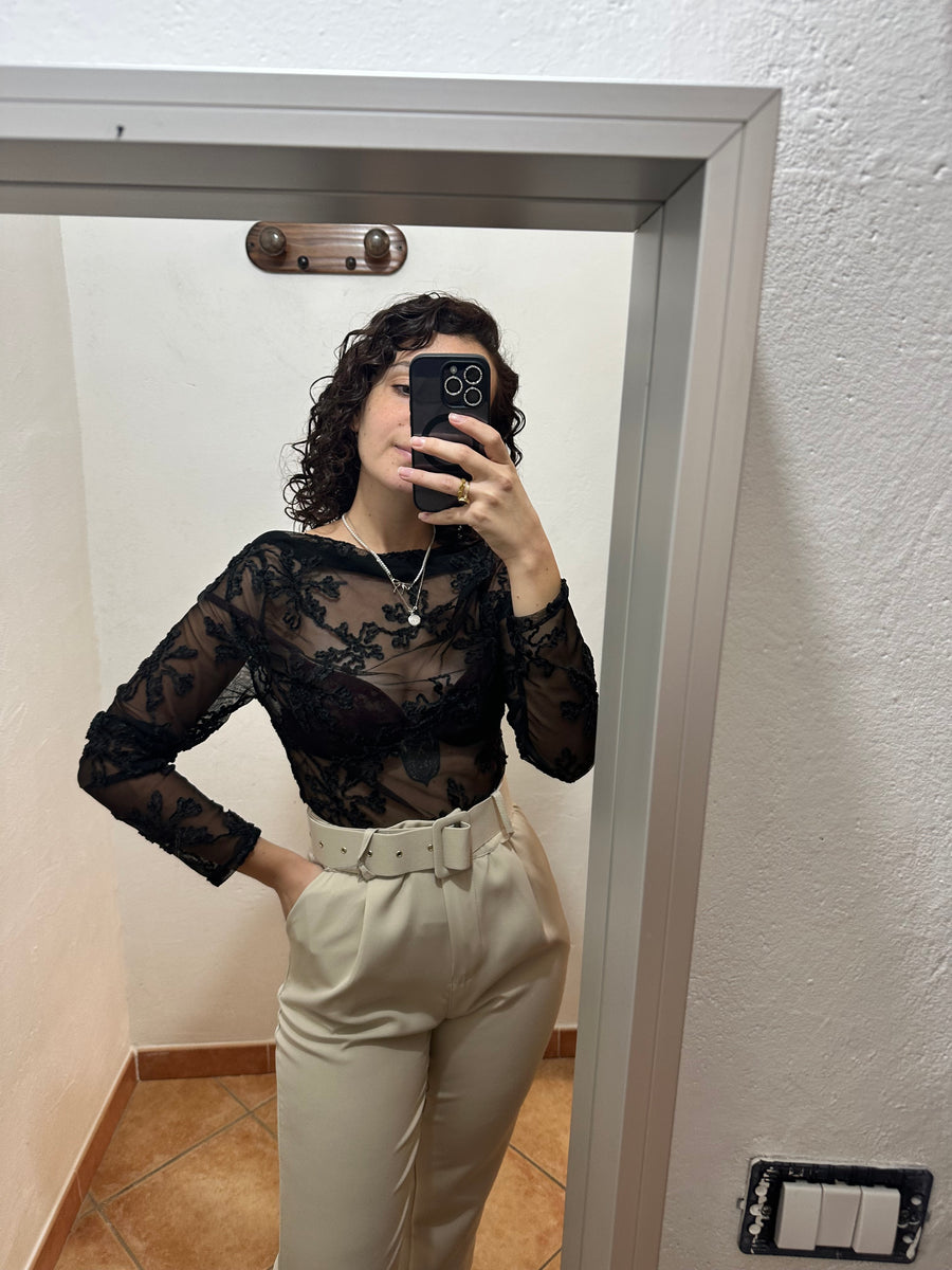Maglia trasparente con ricami