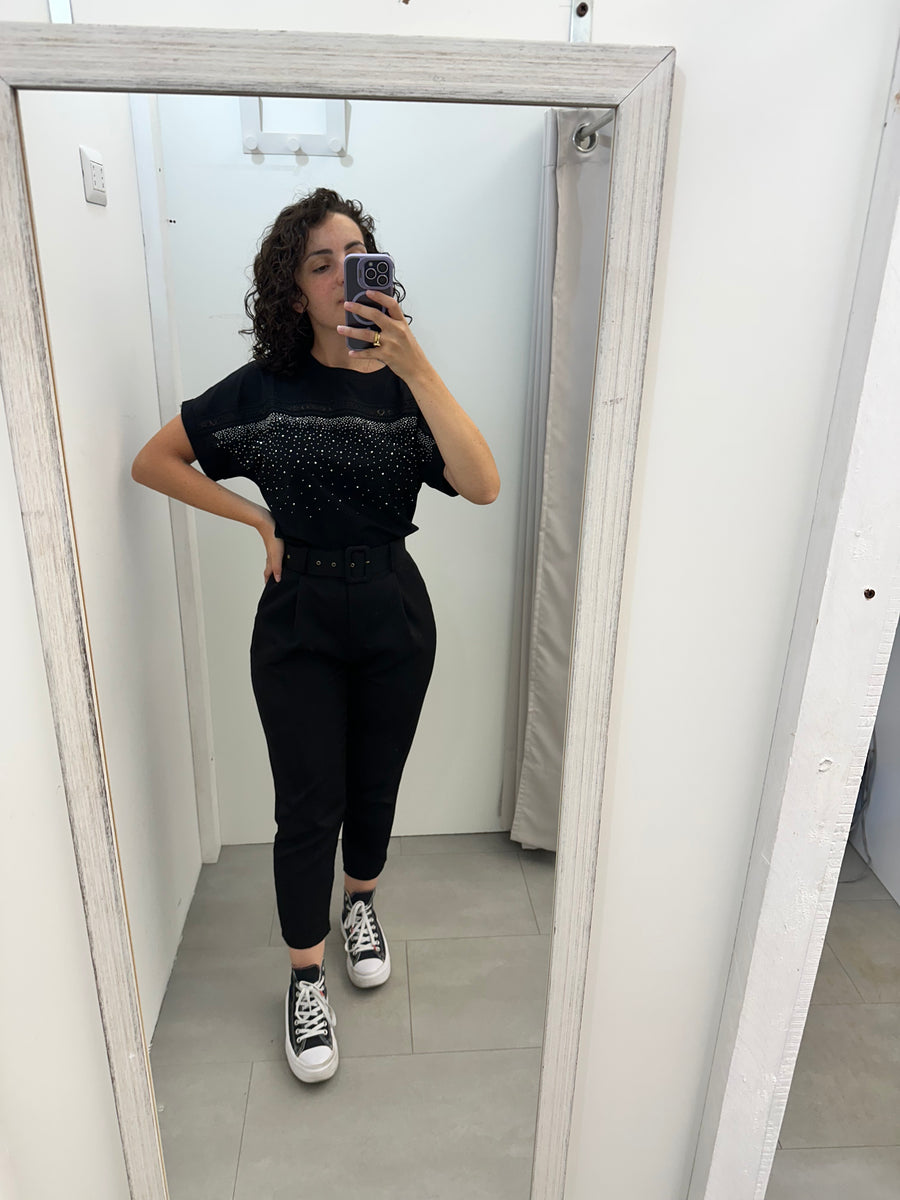 T shirt strass e pizzo