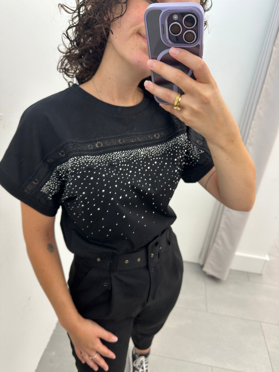 T shirt strass e pizzo