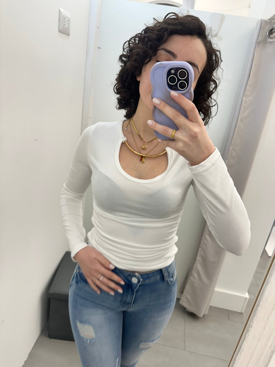 Maglia dettaglio collo oro bianca
