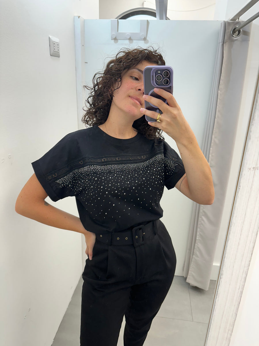 T shirt strass e pizzo