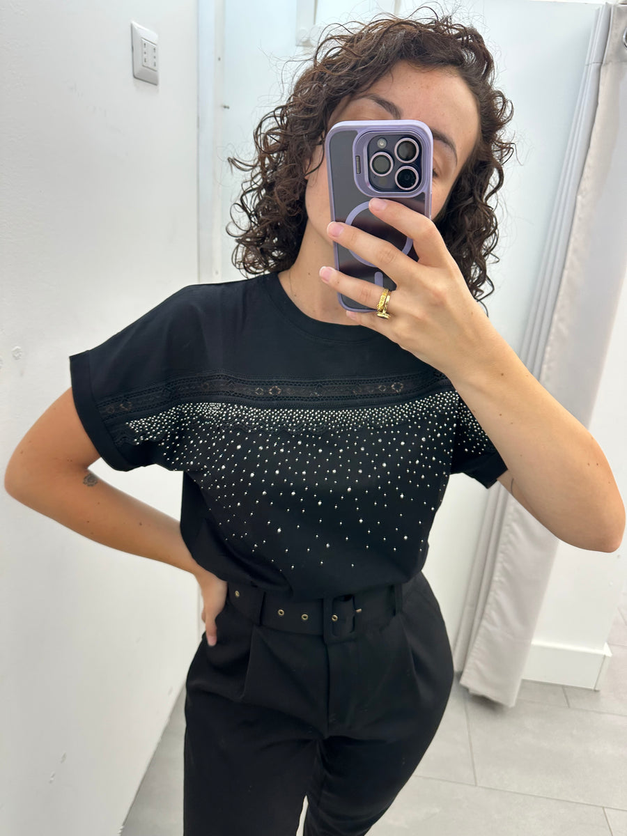 T shirt strass e pizzo
