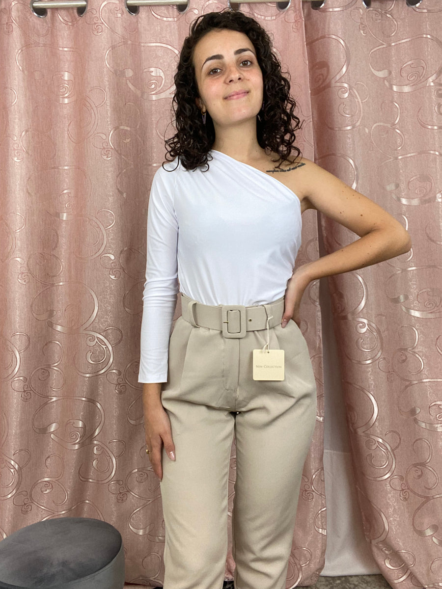 Pantalone cinturone beige