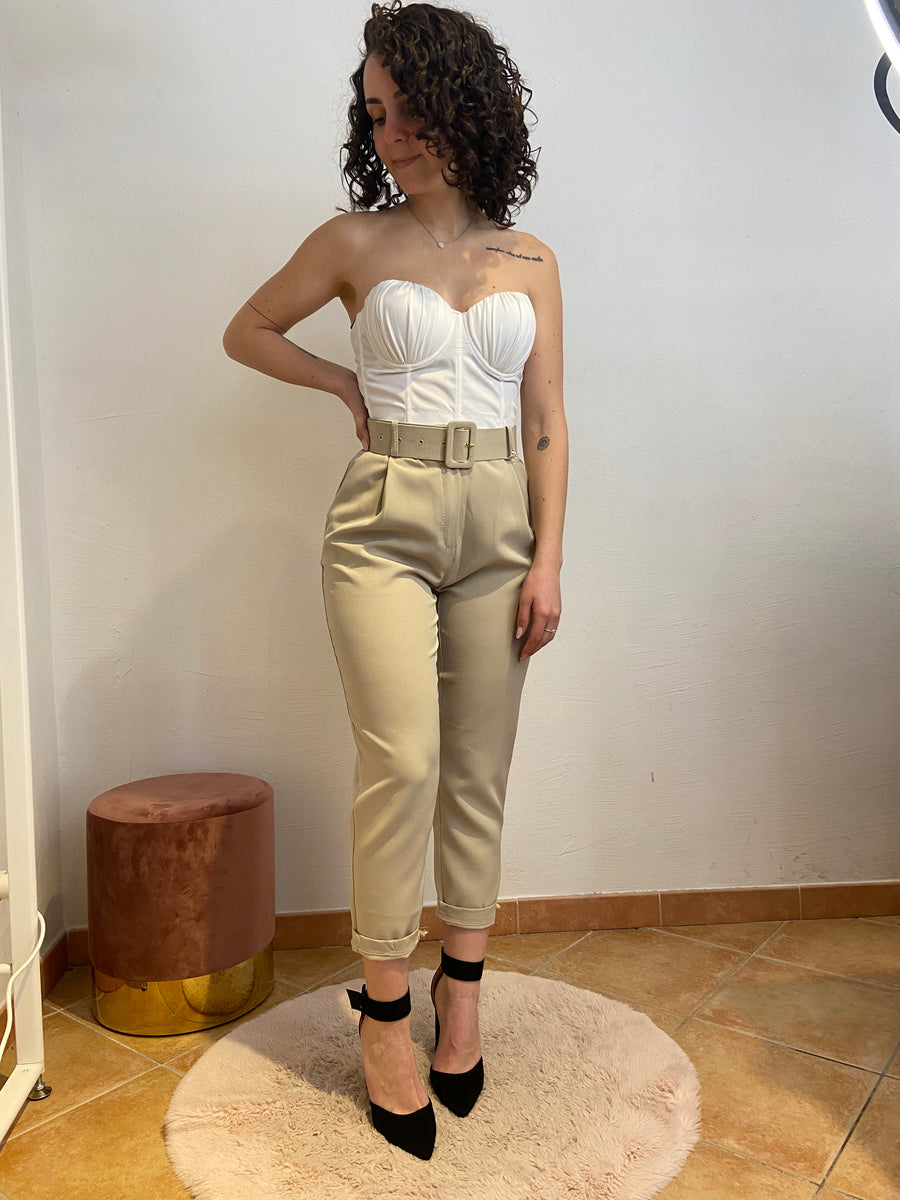 Pantalone cinturone beige