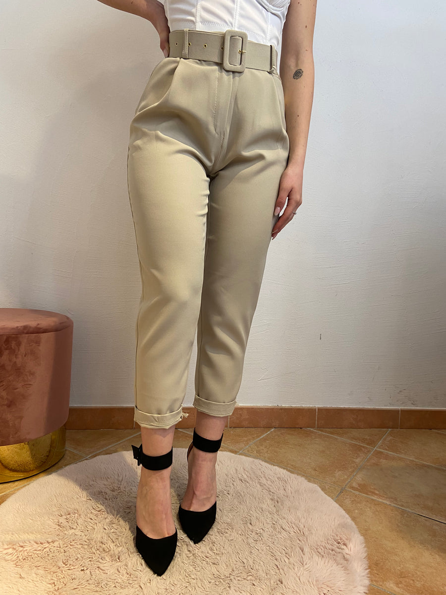 Pantalone cinturone beige